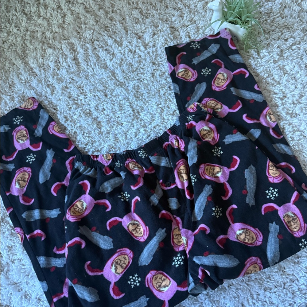 Black Pajama Pants with Pink and Gray grandma funny cartoon soft Pattern